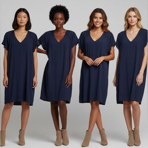 RW&Co Navy Short Sleeve Ruffle Detail MIDI Dress Size Large